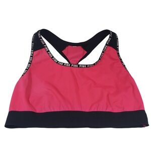 PINK Victoria's Secret Racerback Sports Bra Small‎ Hot Pink Black Activewear